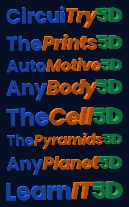 The family: CircuiTry3D, ThePrints3D, AutoMotive3D, AnyBody3D, TheCell3D, ThePyramids3D, AnyPlanet3D, LearnIT3D